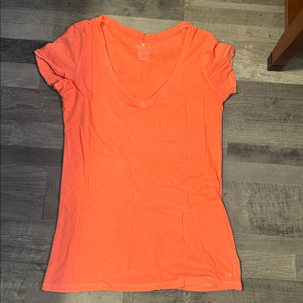 American Eagle Outfitters Coral V-Neck Tee